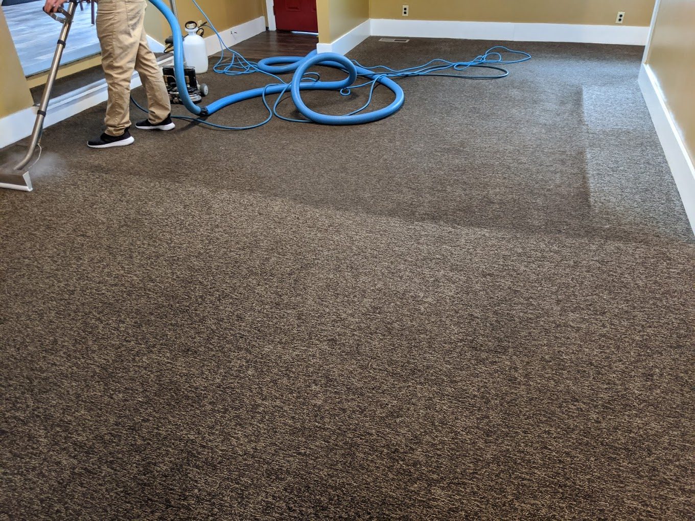 Large room carpet cleaning in progress