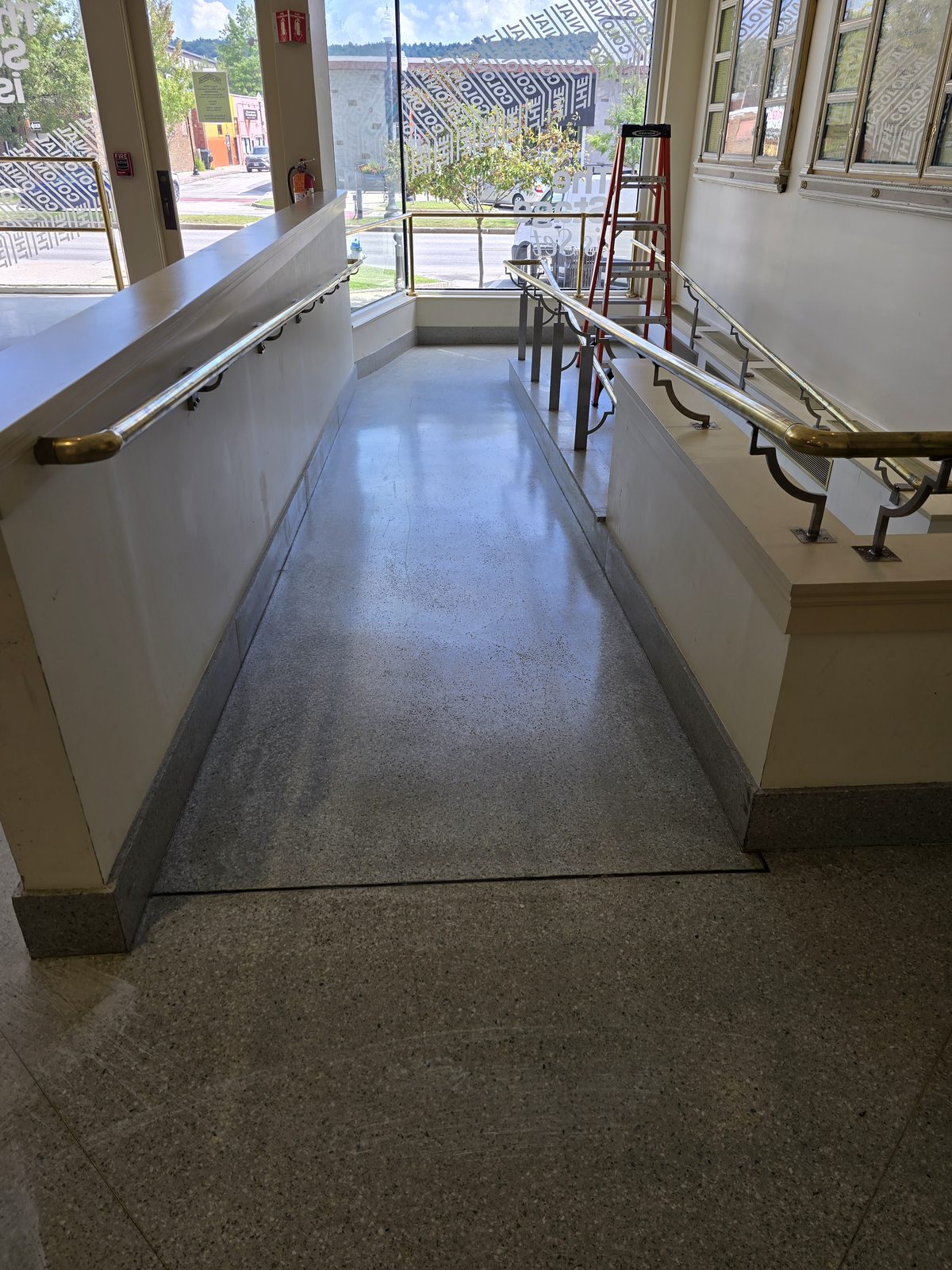 Terrazzo entrance ramp before polishing